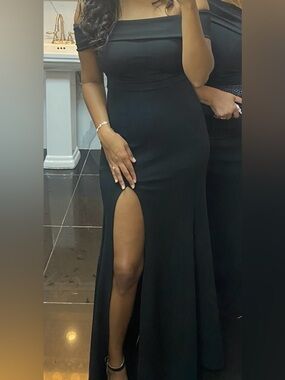 Strapless Black Evening Gown with Thigh Slit